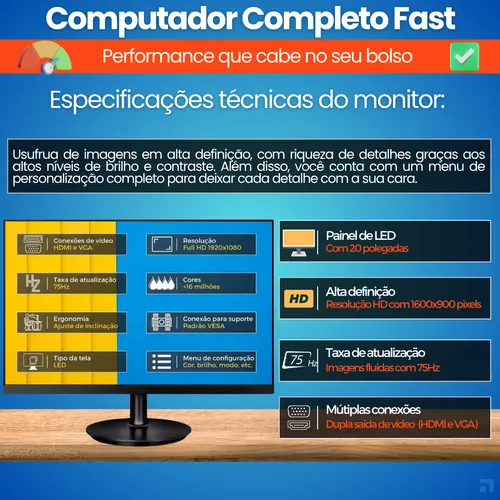 D_NQ_NP_902187-MLA85554226081_062025-O Computador Completo 2Eletro Fast Intel Core i5, 16GB RAM, SSD 512GB, Bivolt, Monitor 20" LED - CD2E-0114FA